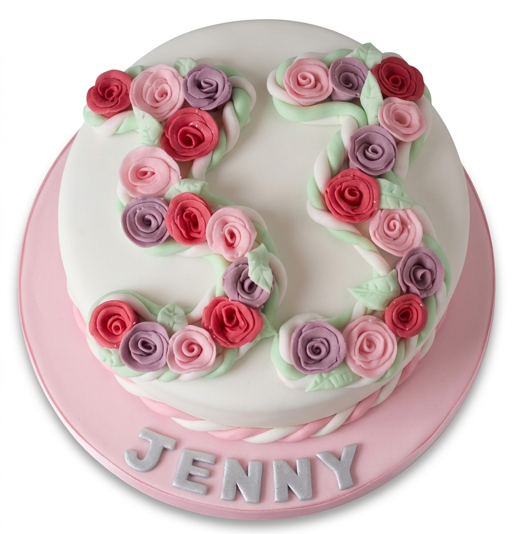 Floral Birthday Cake for Her with Custom Age