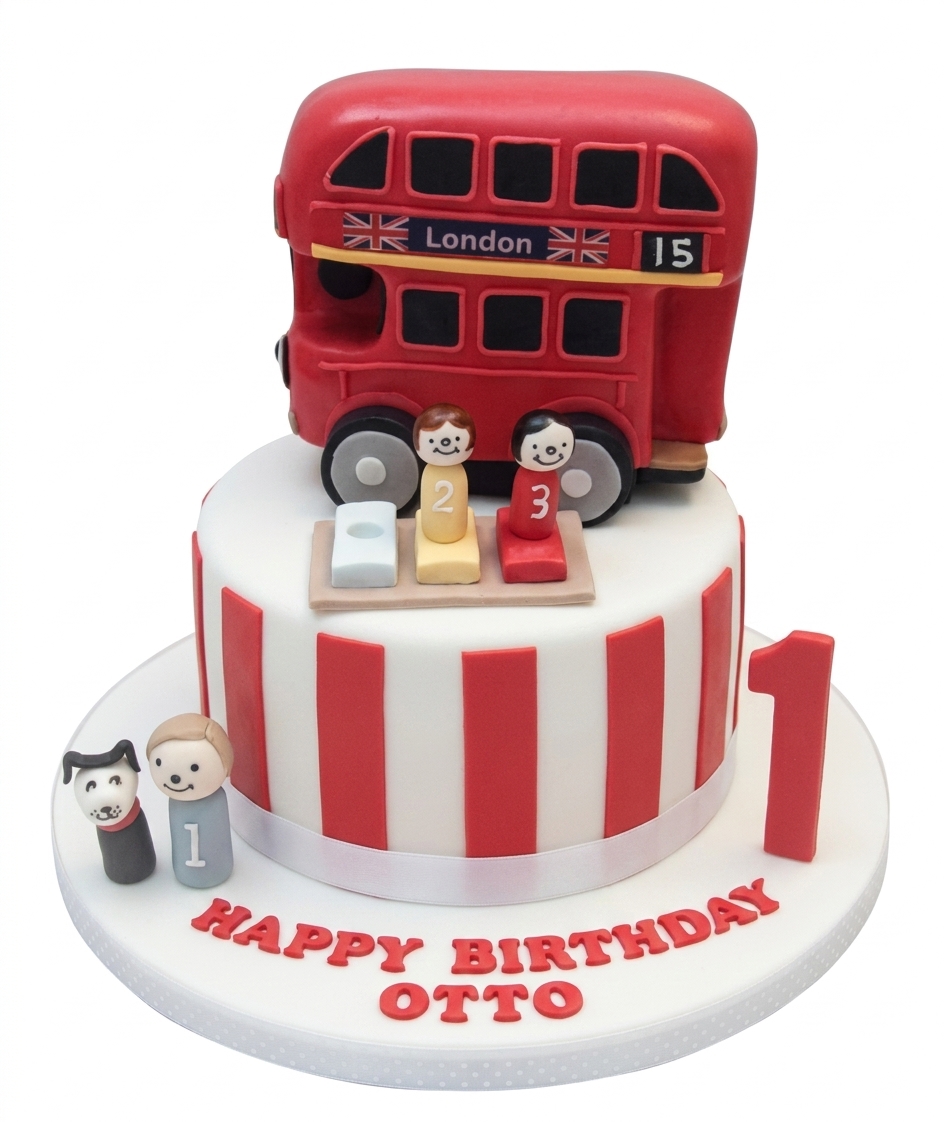 London Bus Birthday Cake with Custom Age