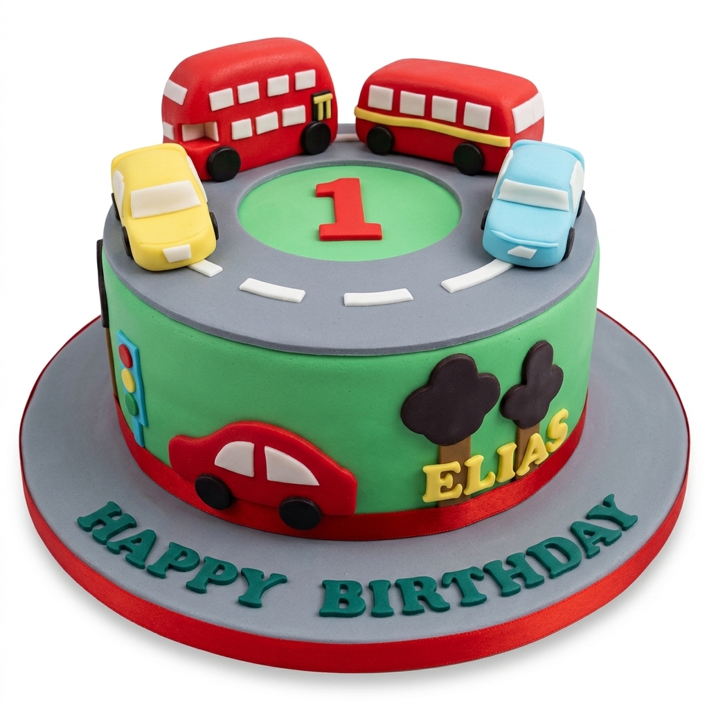 Cars & Buses Birthday Cake for Kids