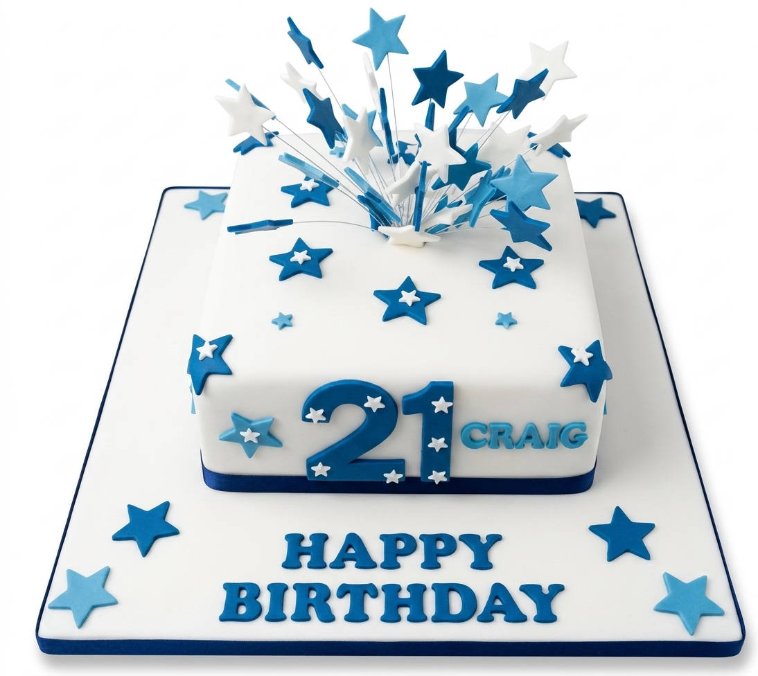 Star Burst Birthday Cake for Him with Custom Age