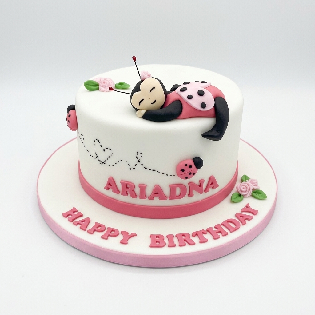 Cute Ladybug Birthday Cake with Personalised Name