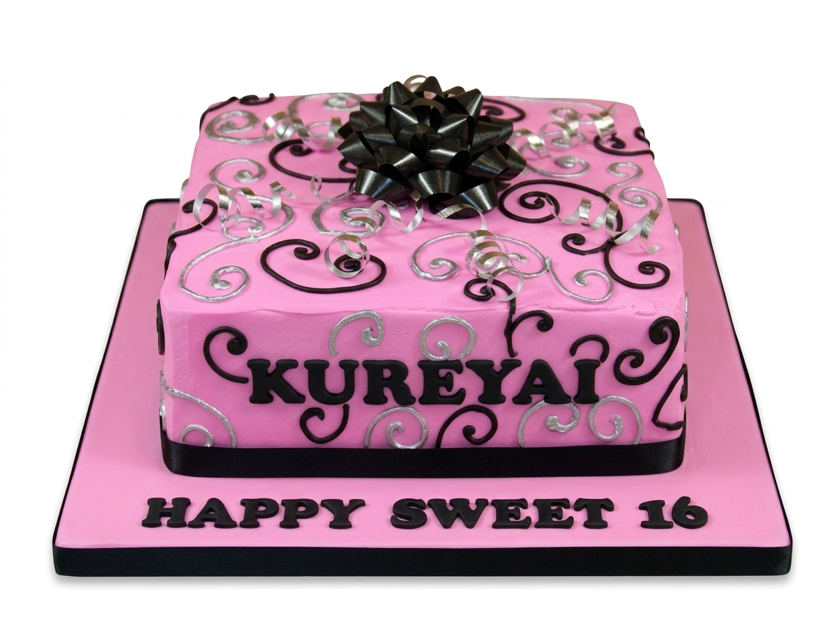 Sweet 16 Birthday Cake with Swirls & Bow