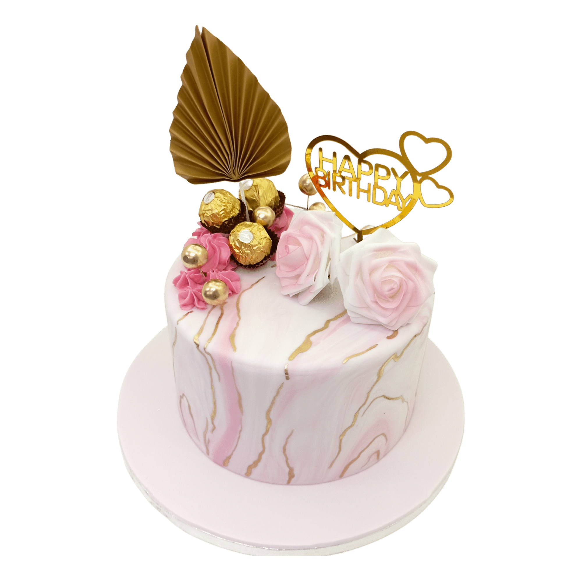  Pink Marble Fondant  Birthday Cake For Girls