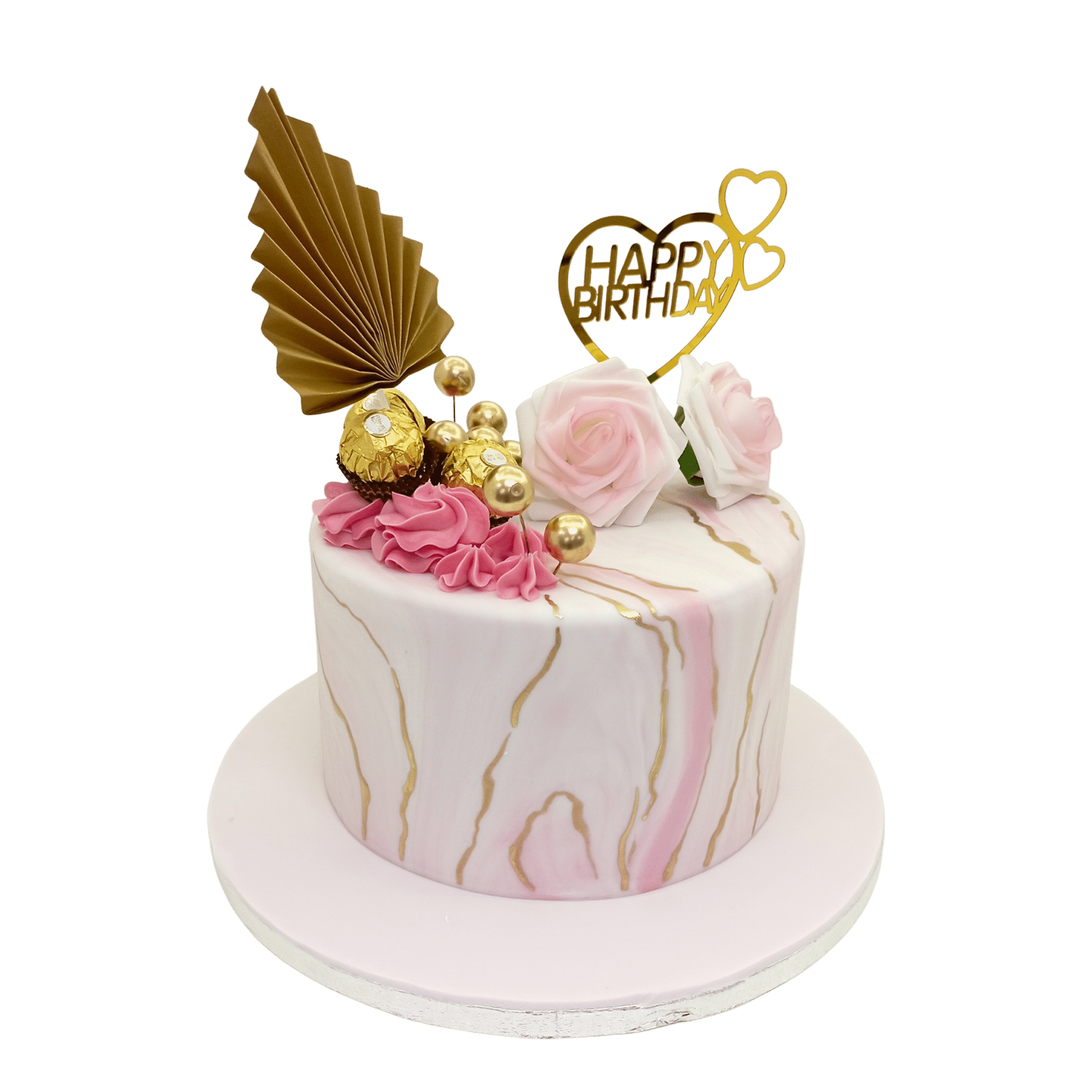  Pink Marble Fondant  Birthday Cake For Girls