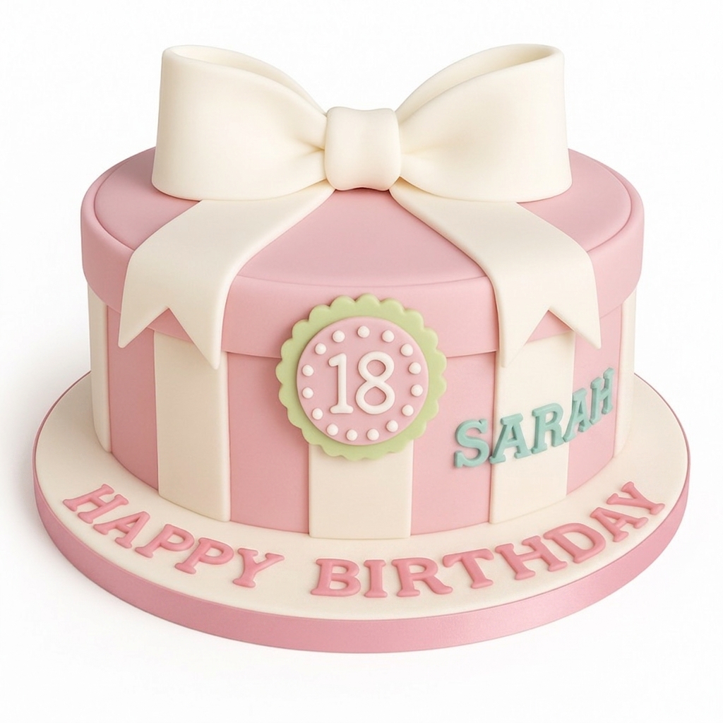 Pink Bow Gift Box Birthday Cake for Her