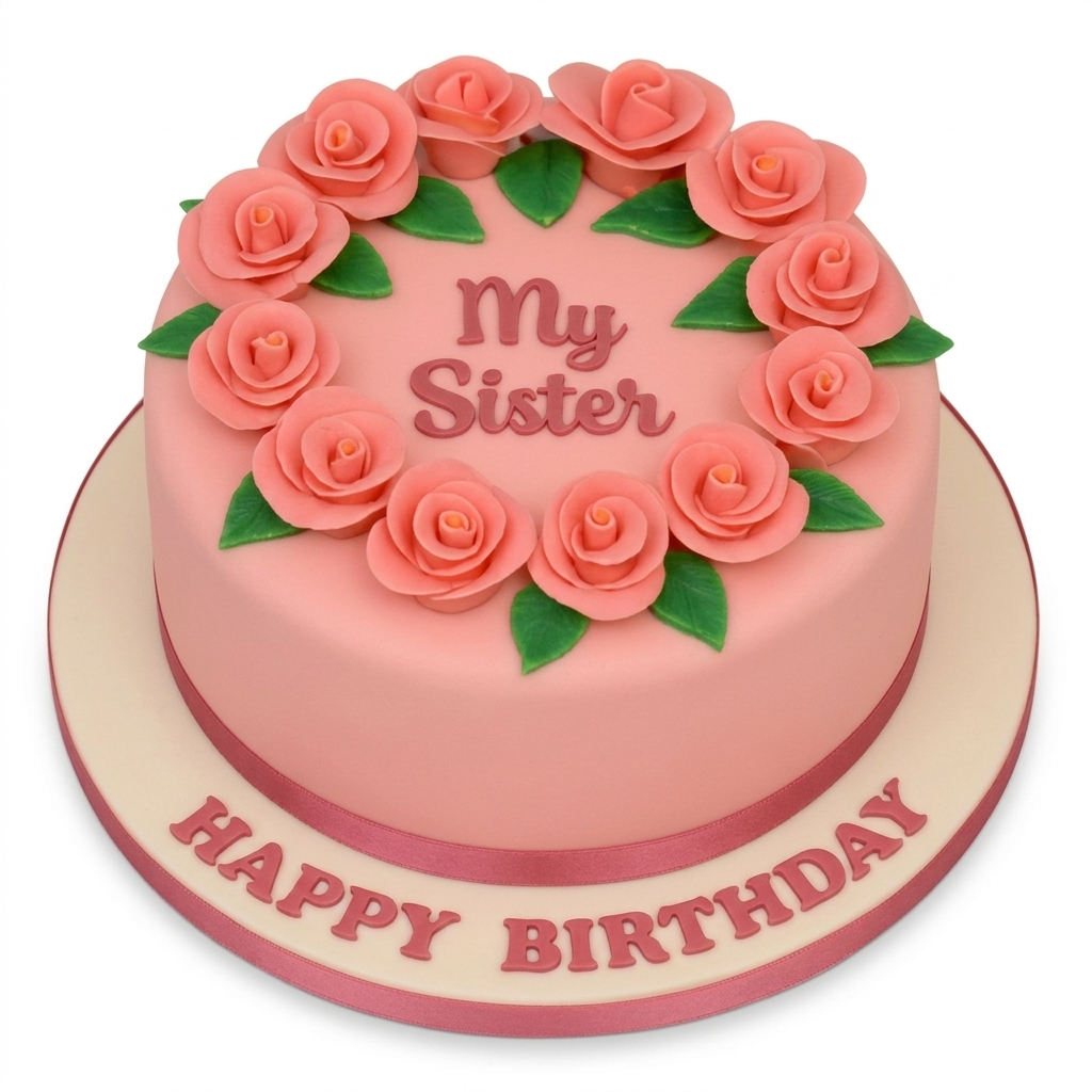 Pink Rose Floral Birthday Cake