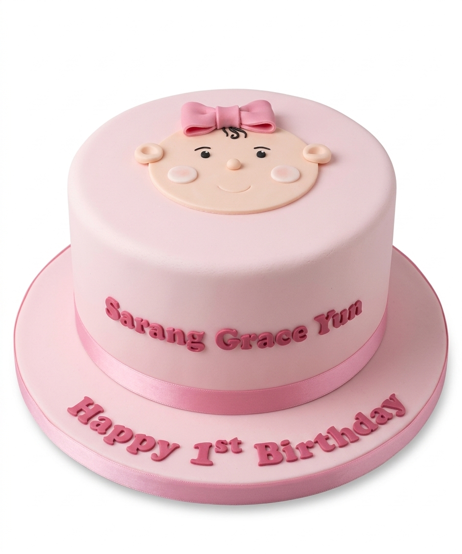 Baby Girl 1st Birthday Cake with Personalised Name