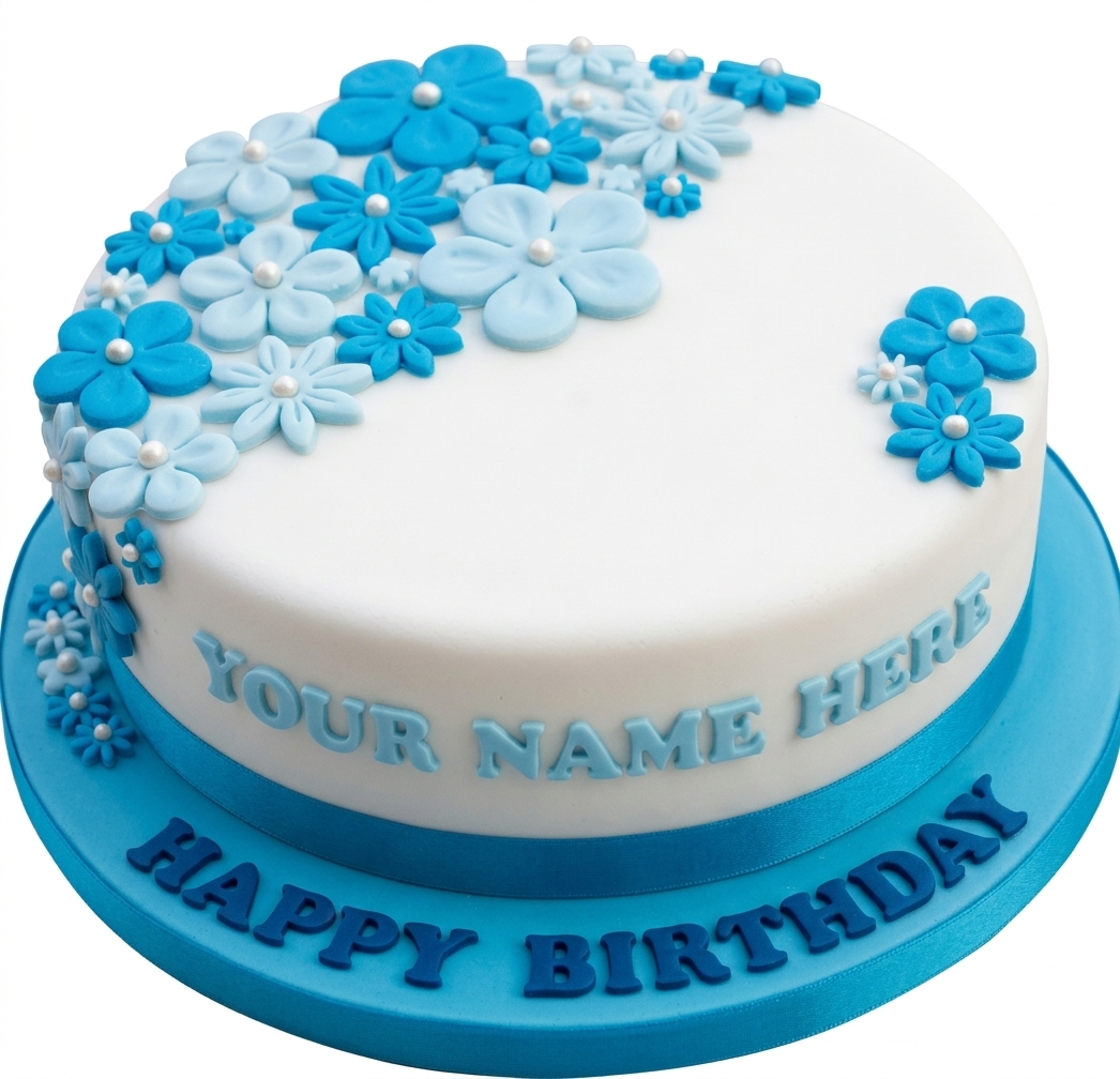 Personalised Blue Floral Birthday Cake