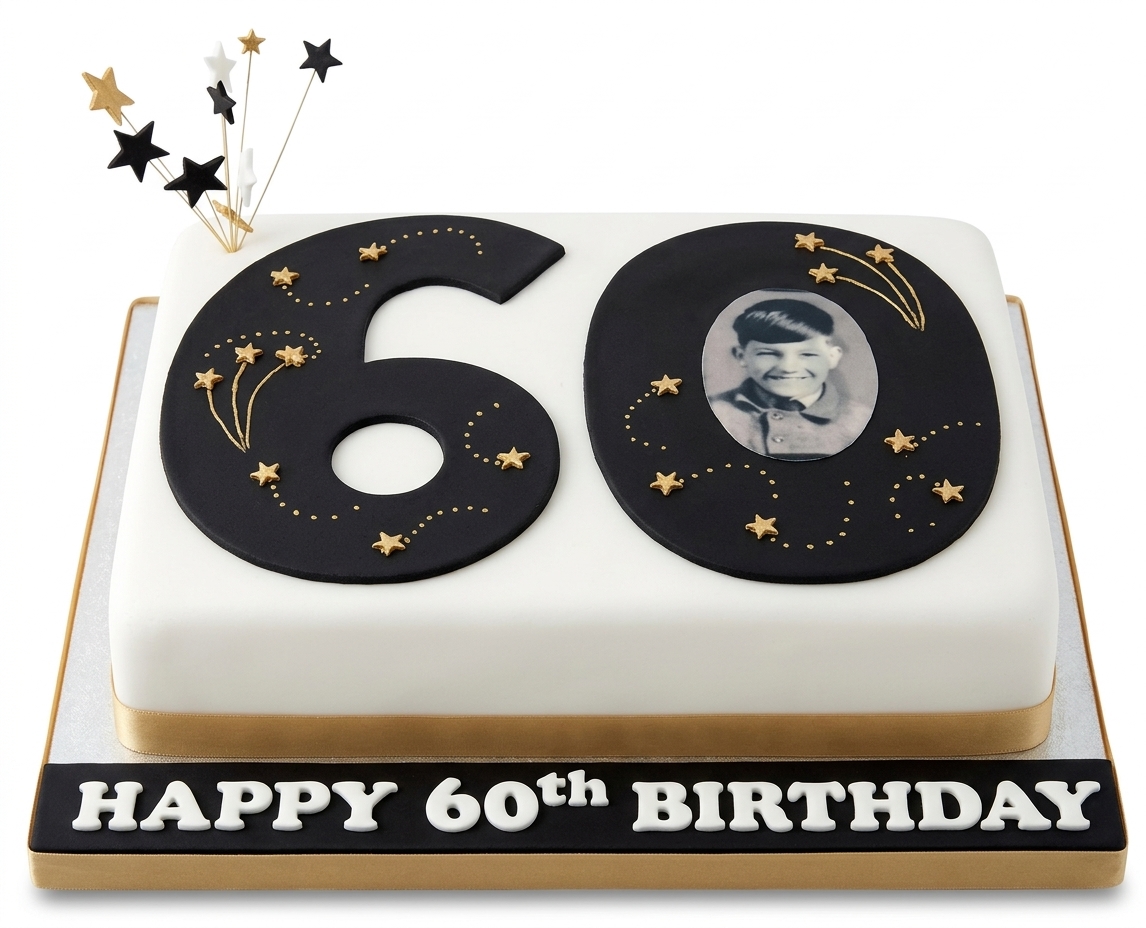 60th Birthday Photo Cake with Gold Stars