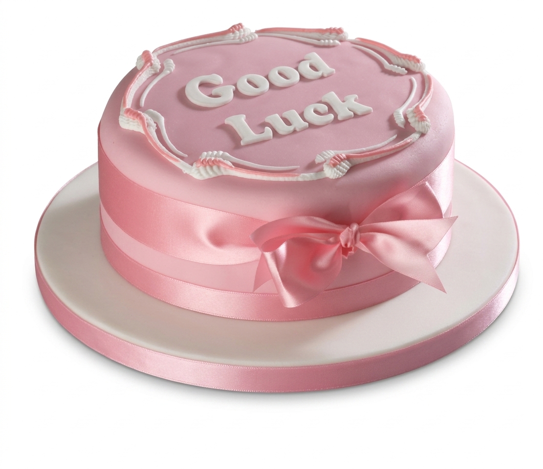Good Luck Cake with Pink Ribbon