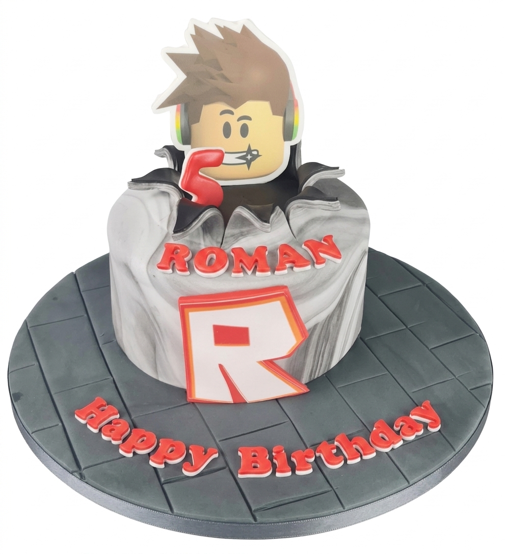 Roblox Gaming Birthday Cake with Custom Topper