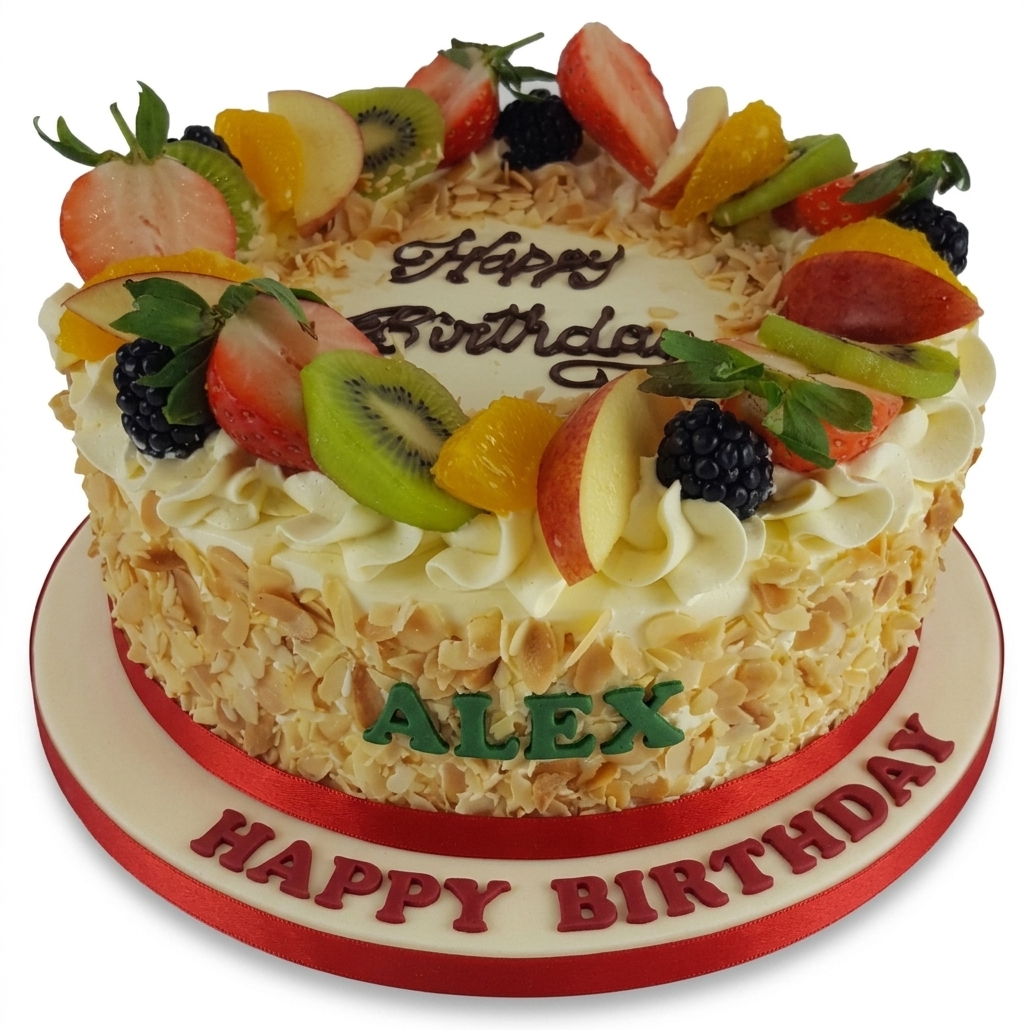 Fresh Fruit & Almond Flake Birthday Cake
