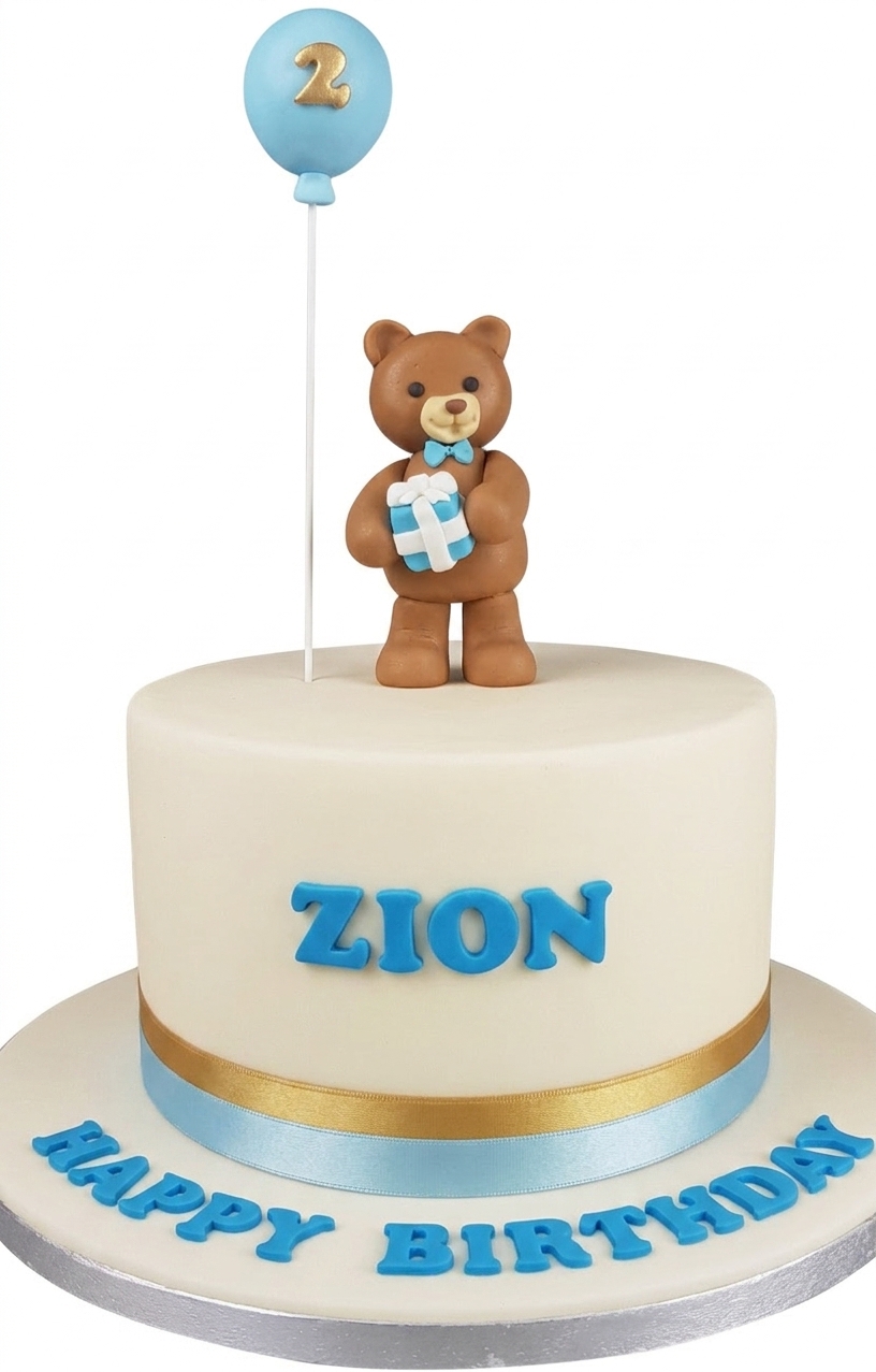 Teddy Bear Birthday Cake for Boys with Custom Age