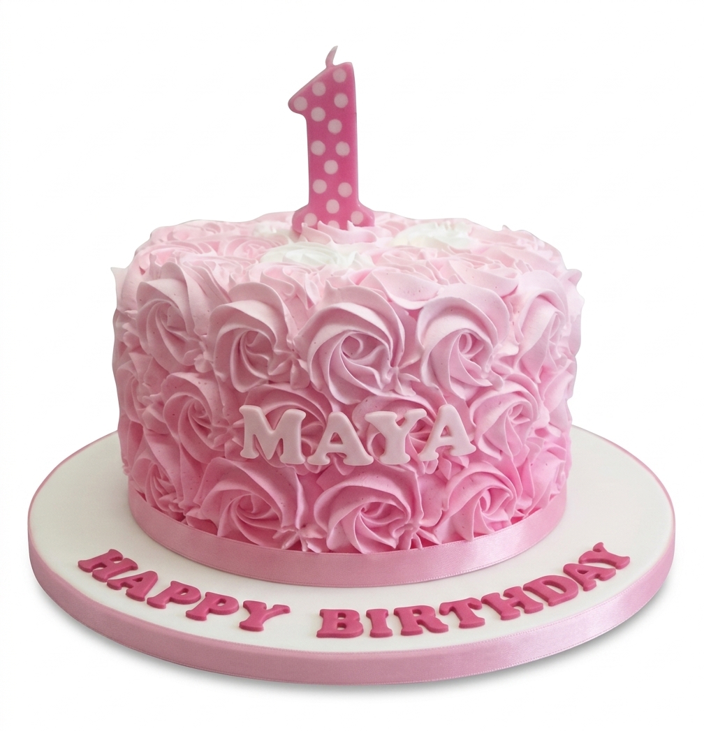 Pink Rosette Birthday Cake for Girls with Custom Age