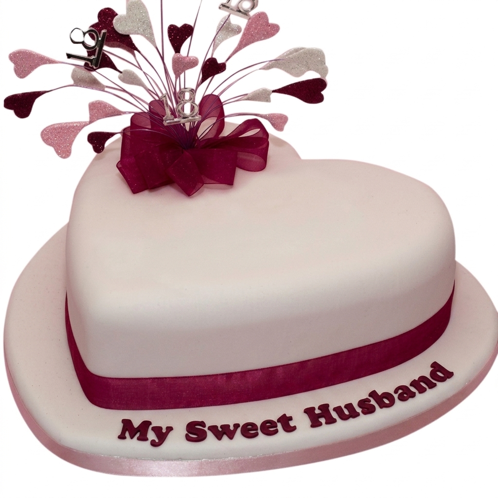 Heart Shaped Anniversary Cake for Husband with Custom Age Topper