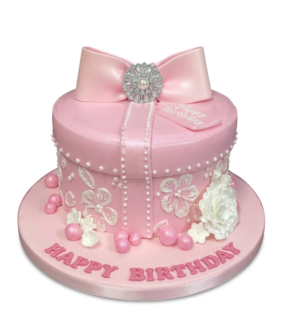 Pink Gift Box Birthday Cake for Her