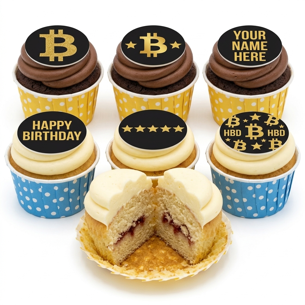 Bitcoin Birthday Cupcakes with Personalised Toppers