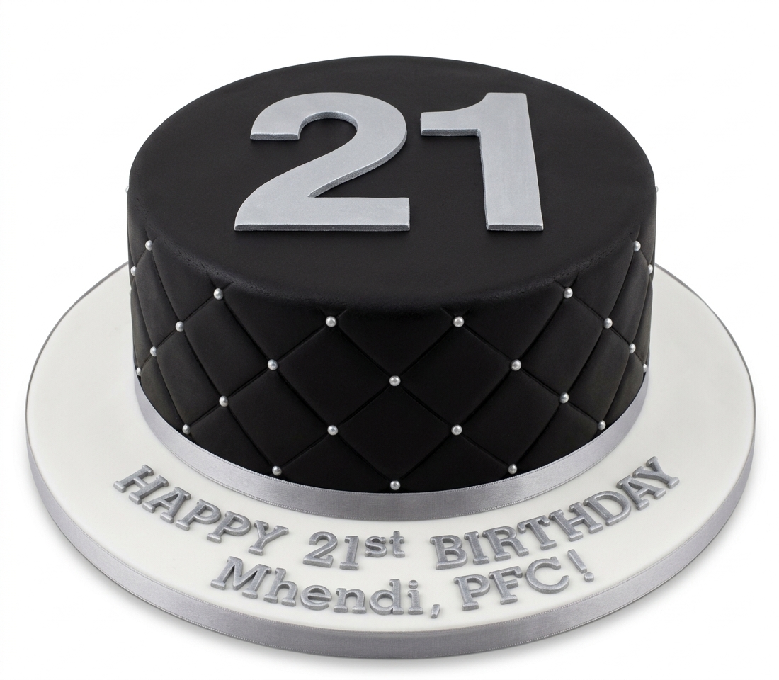 Elegant Black & Silver Quilted Adult Birthday Cake with Custom Age