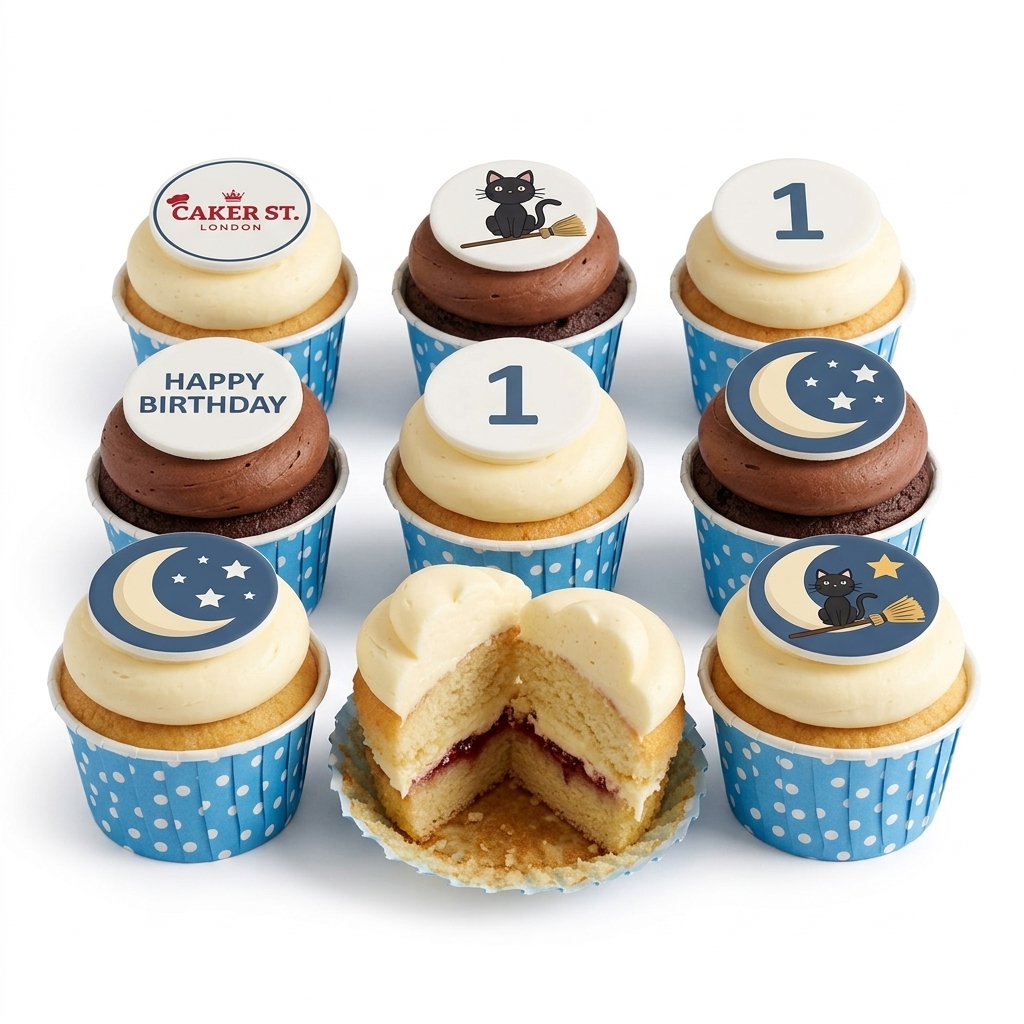 Black Cat & Moon Birthday Cupcakes