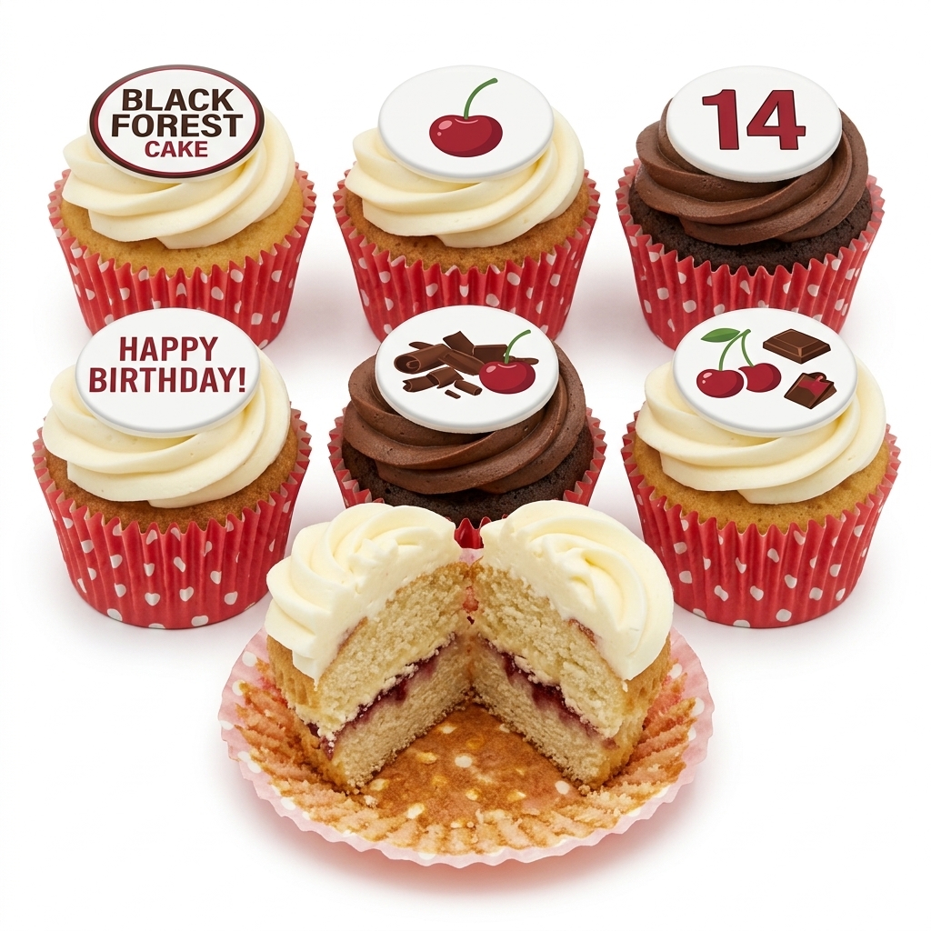 Black Forest Birthday Cupcakes with Custom Age Topper