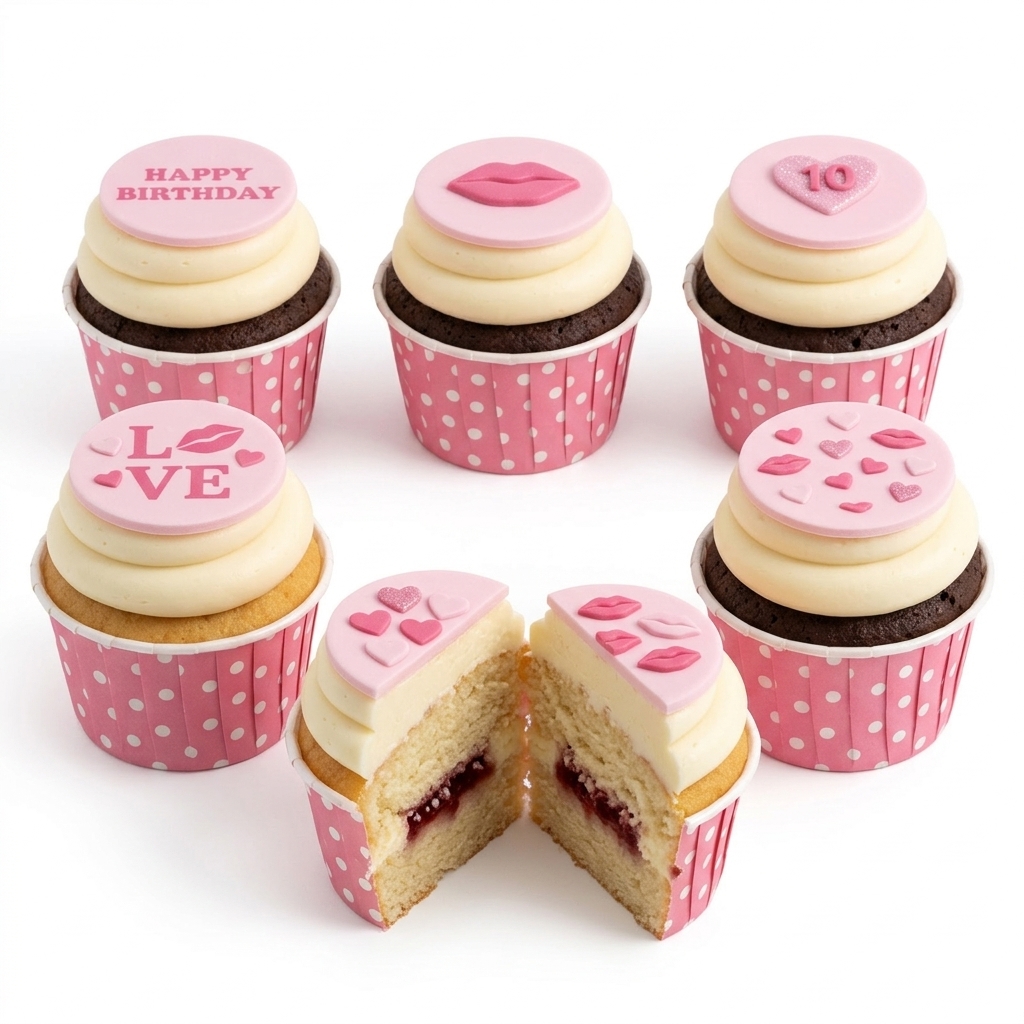 Pink Love Heart Birthday Cupcakes for Her