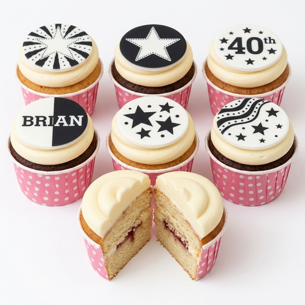 Monochrome Star Birthday Cupcakes