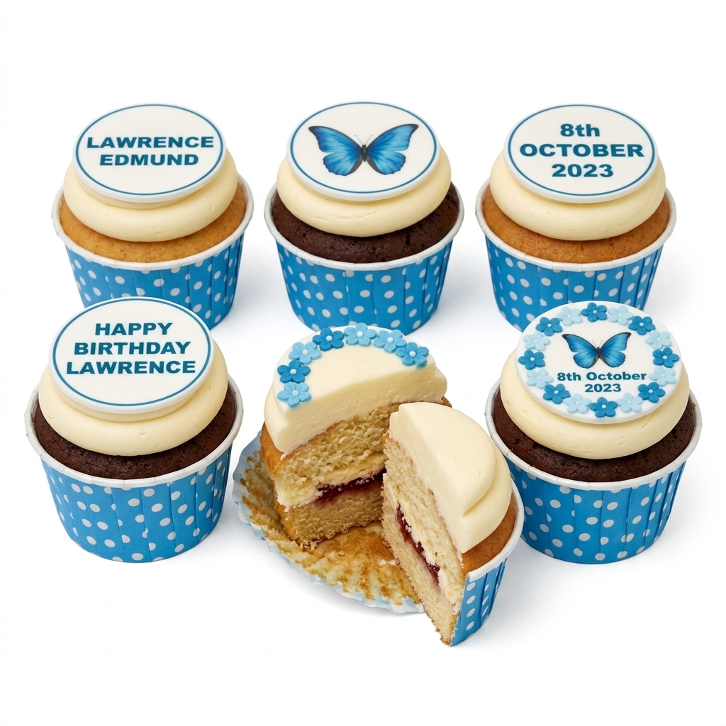 Personalised Blue Butterfly Birthday Cupcakes