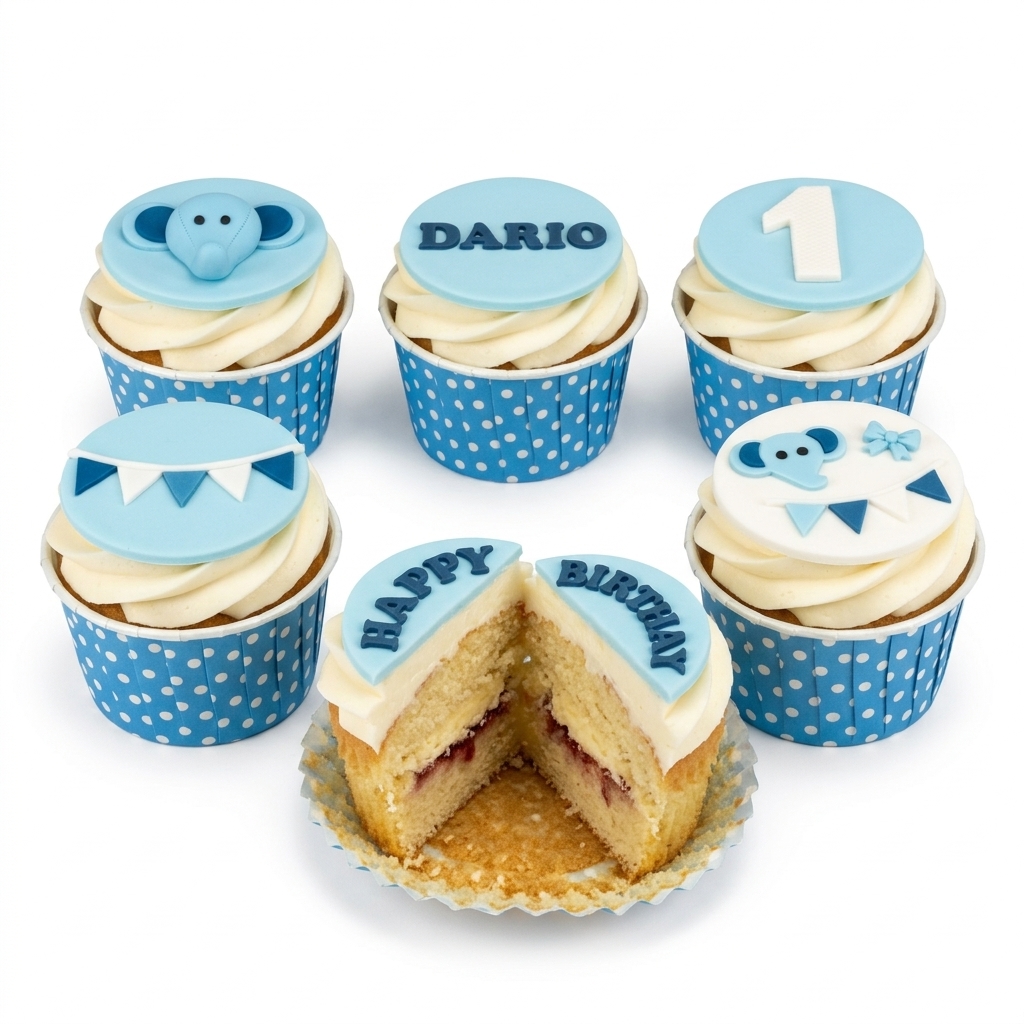 1st Birthday Elephant Cupcakes for Boys with Custom Age