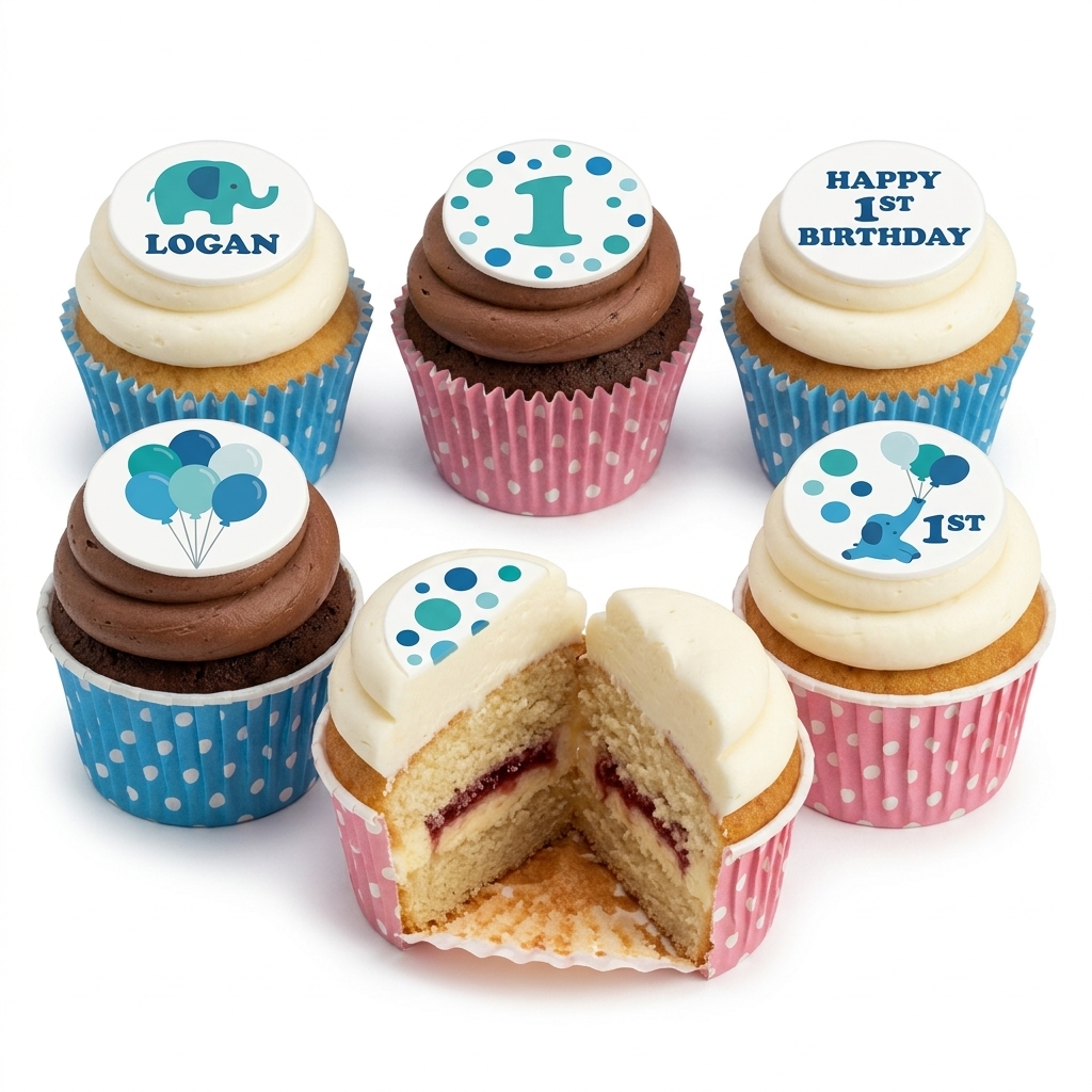 Baby Elephant 1st Birthday Cupcakes for Boys