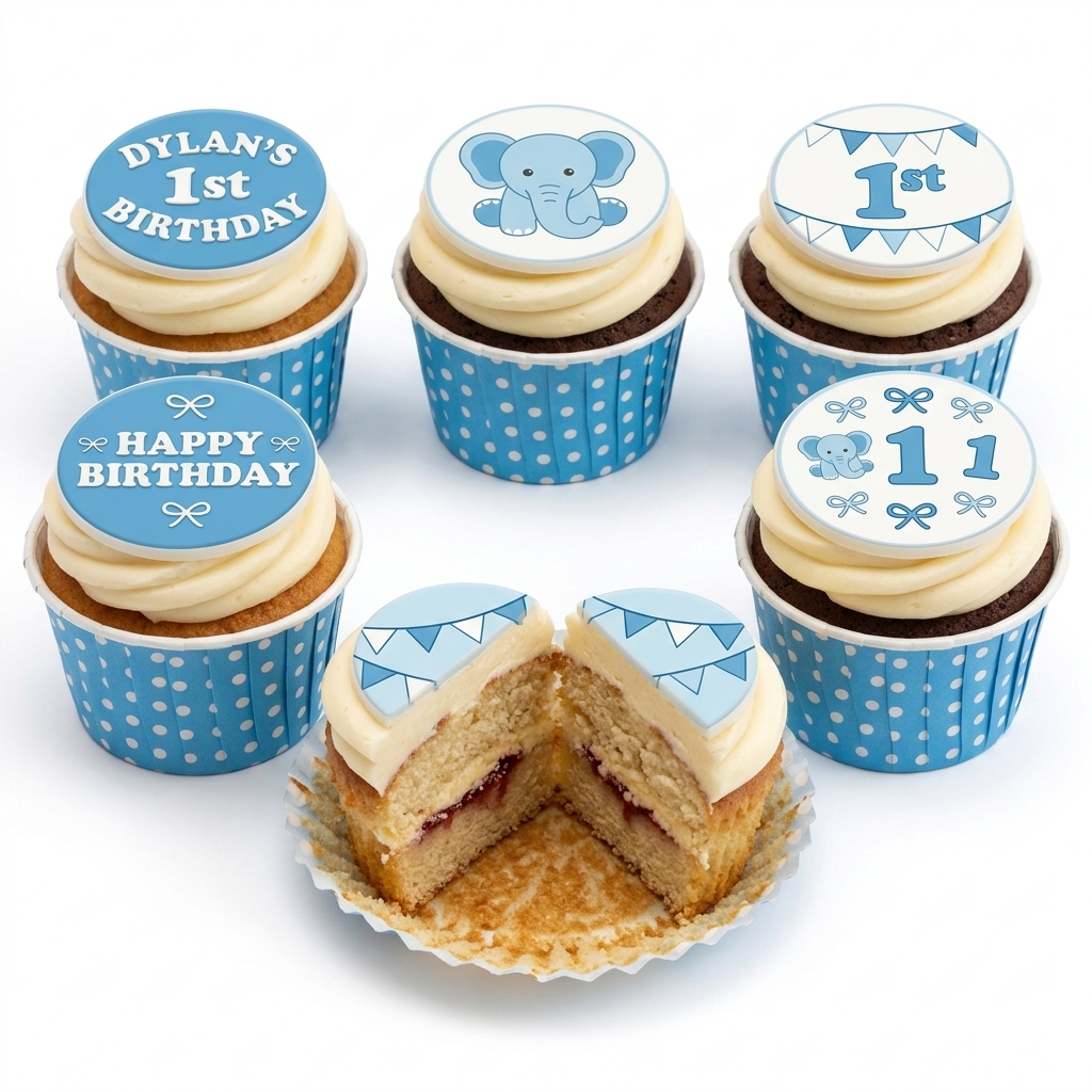 Baby Elephant 1st Birthday Cupcakes for Boys