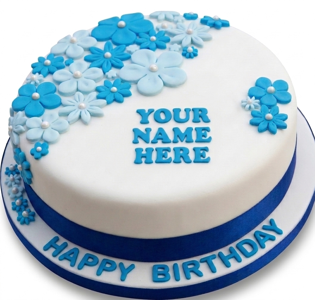 Personalised Blue Floral Birthday Cake for Her