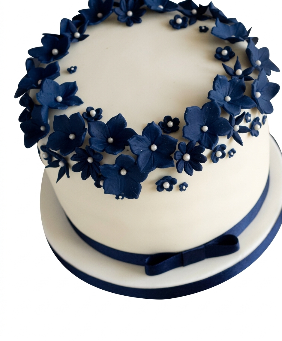 Navy Floral Birthday Cake for Her