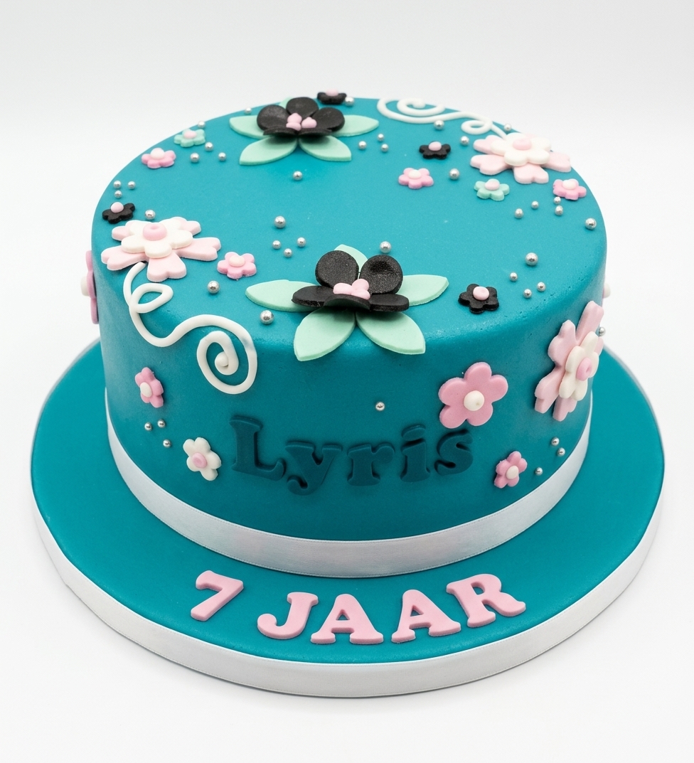 Floral Birthday Cake For Girls with Custom Name & Age