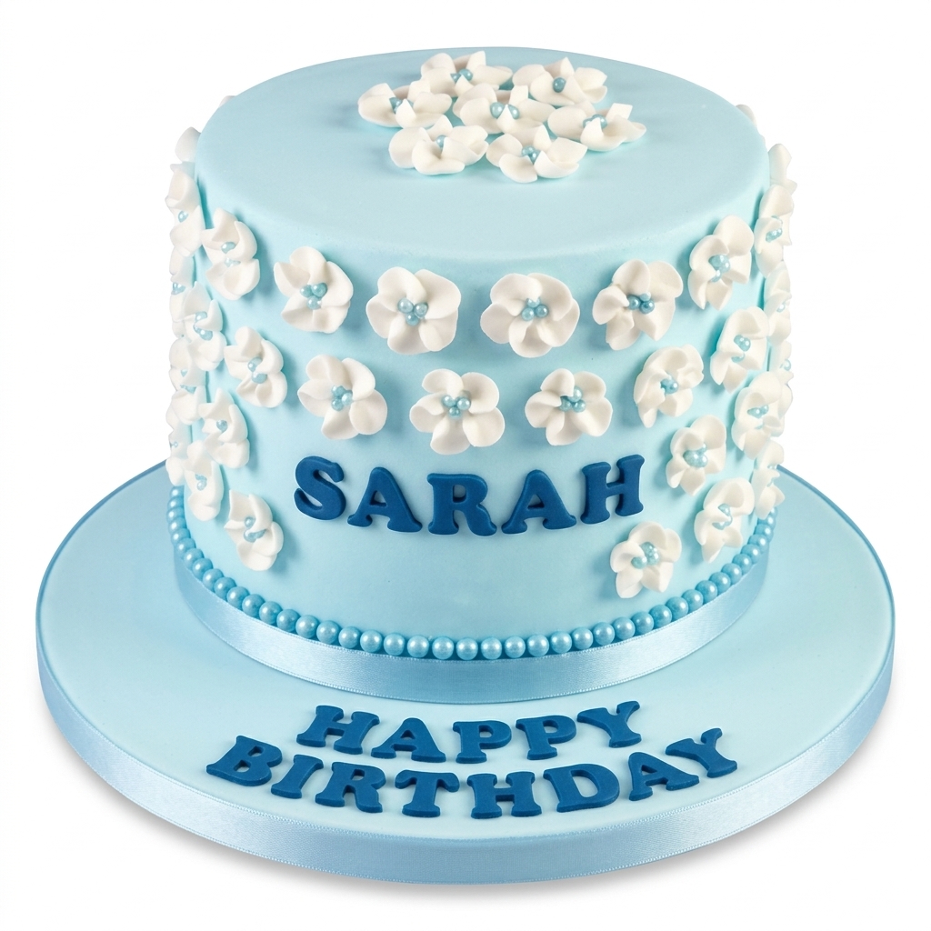 Elegant Blue Floral Birthday Cake for Her