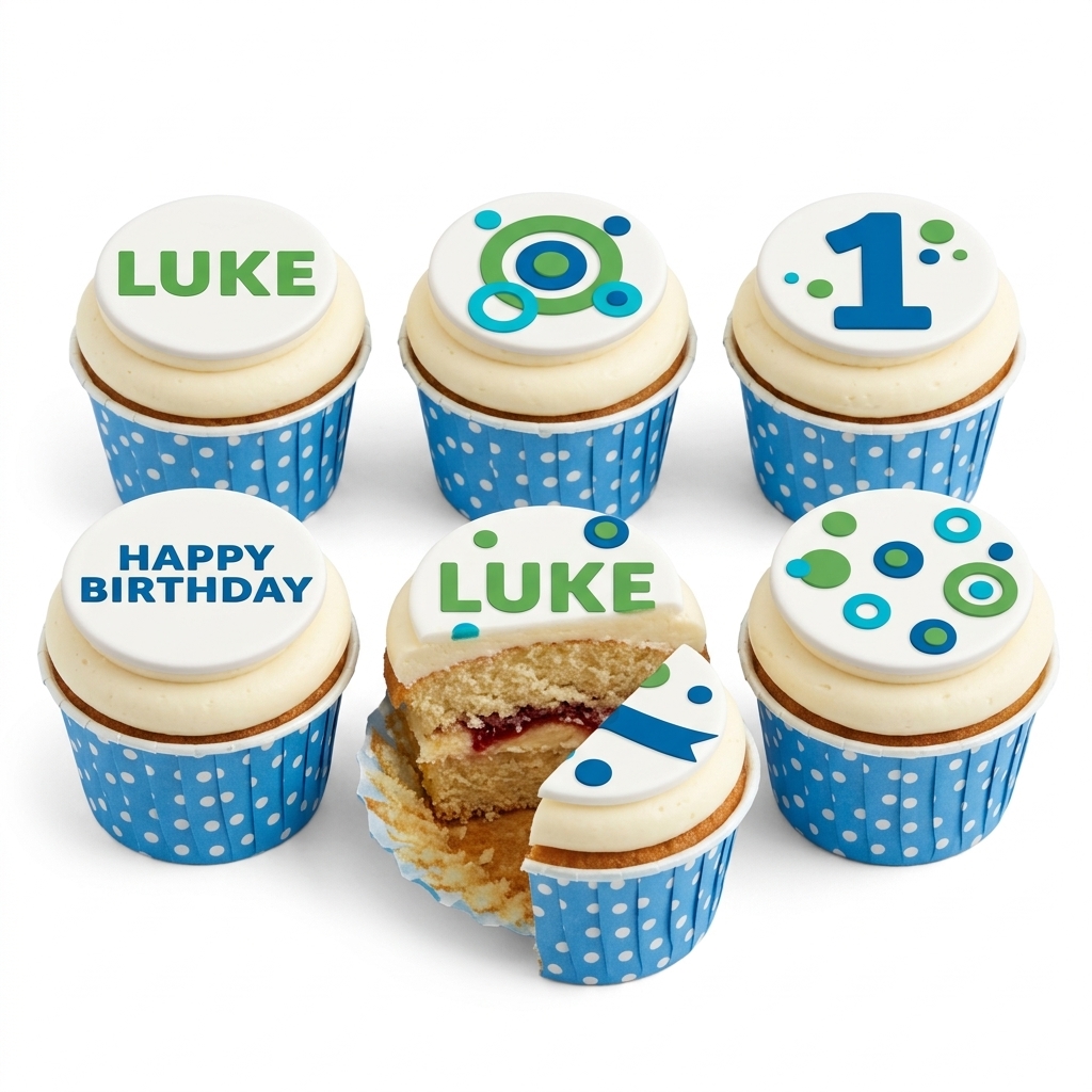 Blue & Green Polka Dot Birthday Cupcakes for Boys