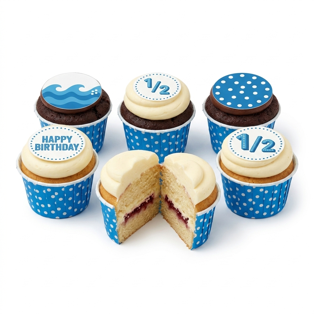 Blue Waves Half Birthday Cupcakes