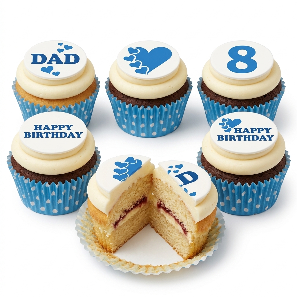 Personalised Blue Hearts Birthday Cupcakes