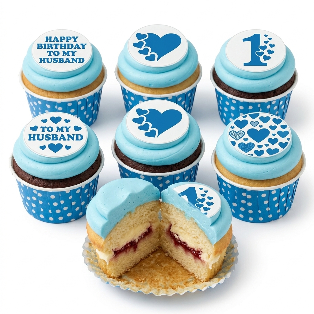 Blue Heart Birthday Cupcakes for Him with Custom Age