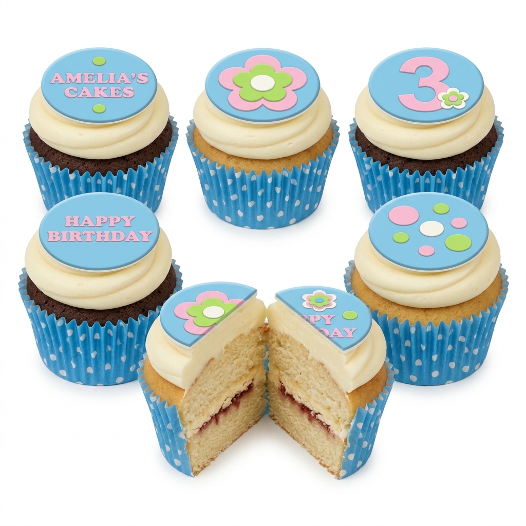 Floral Dots Birthday Cupcakes for Girls