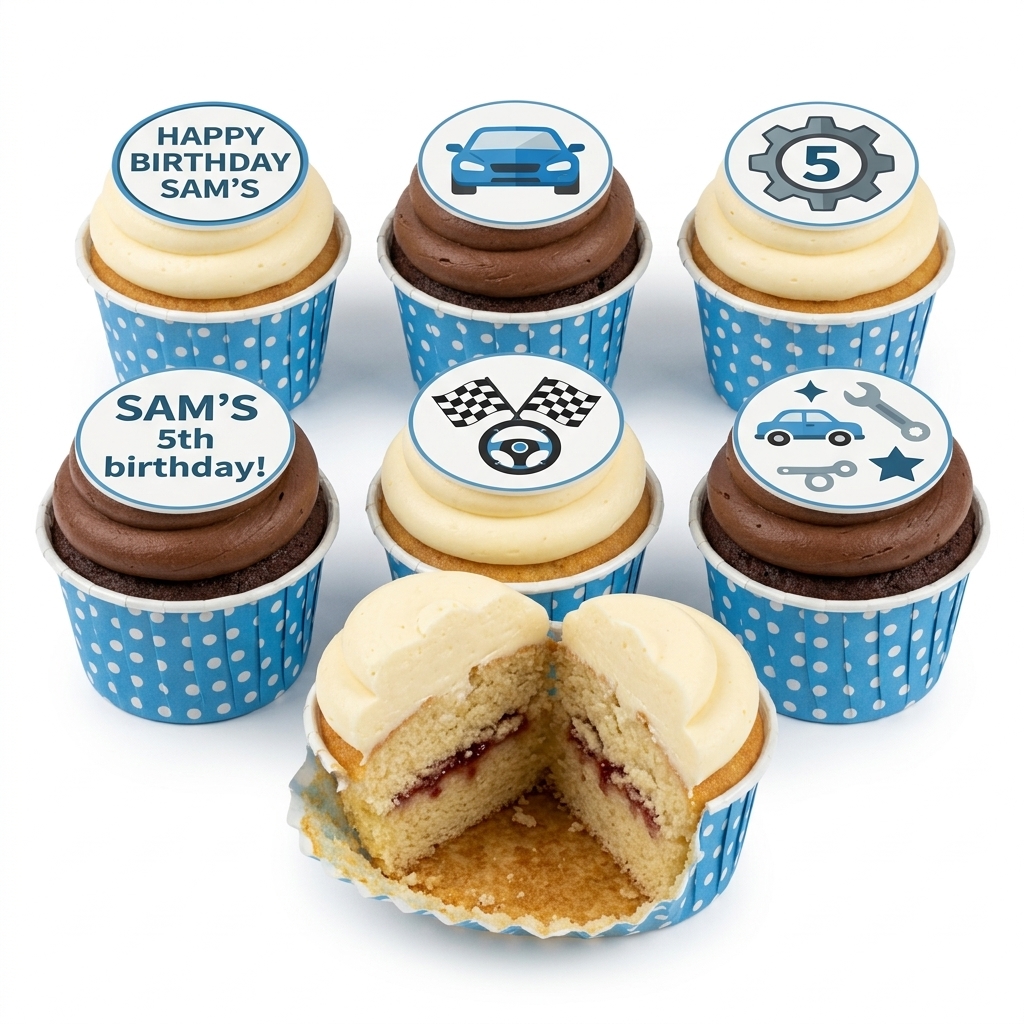 Car Theme Birthday Cupcakes for Boys with Custom Age