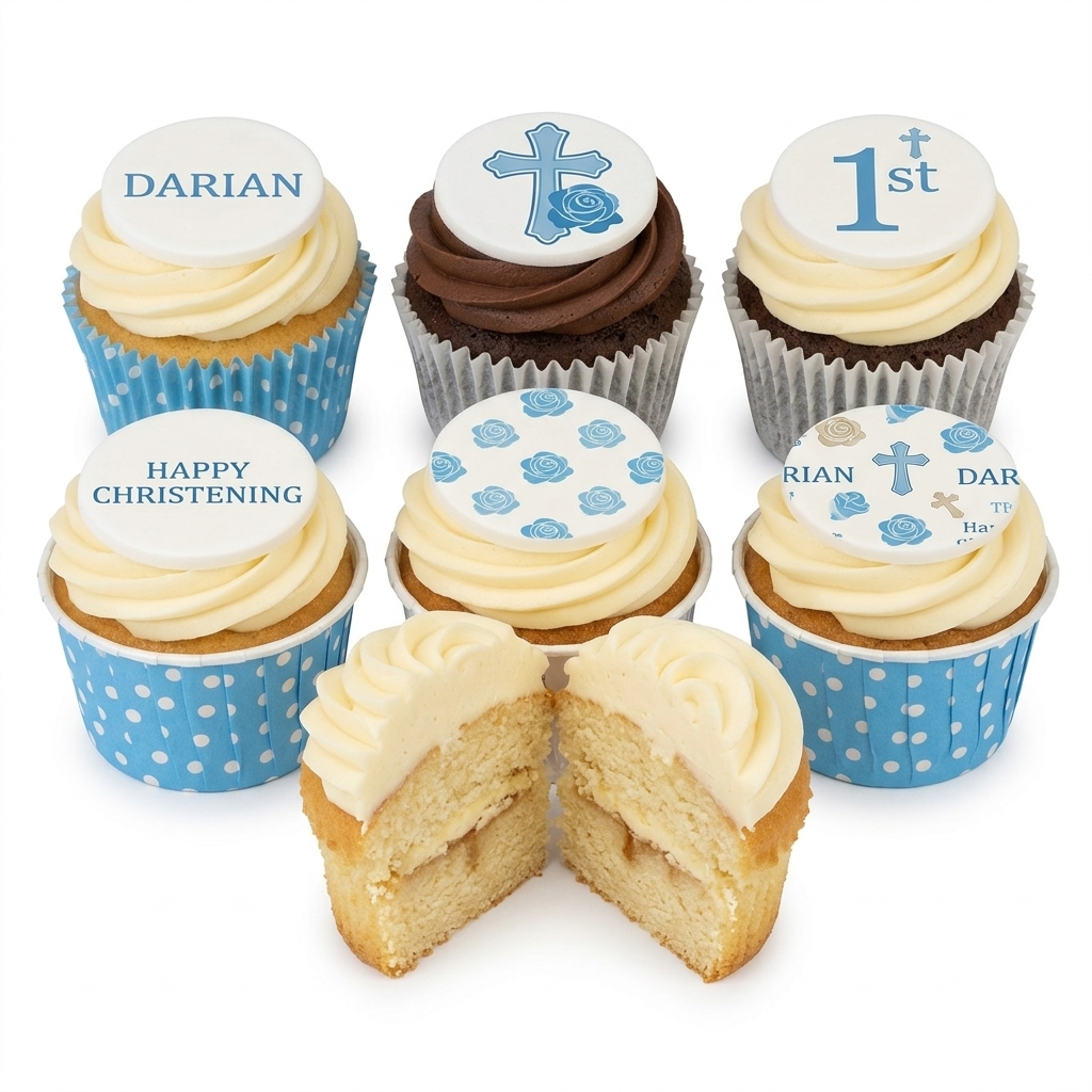 Blue Christening Cupcakes for Boys