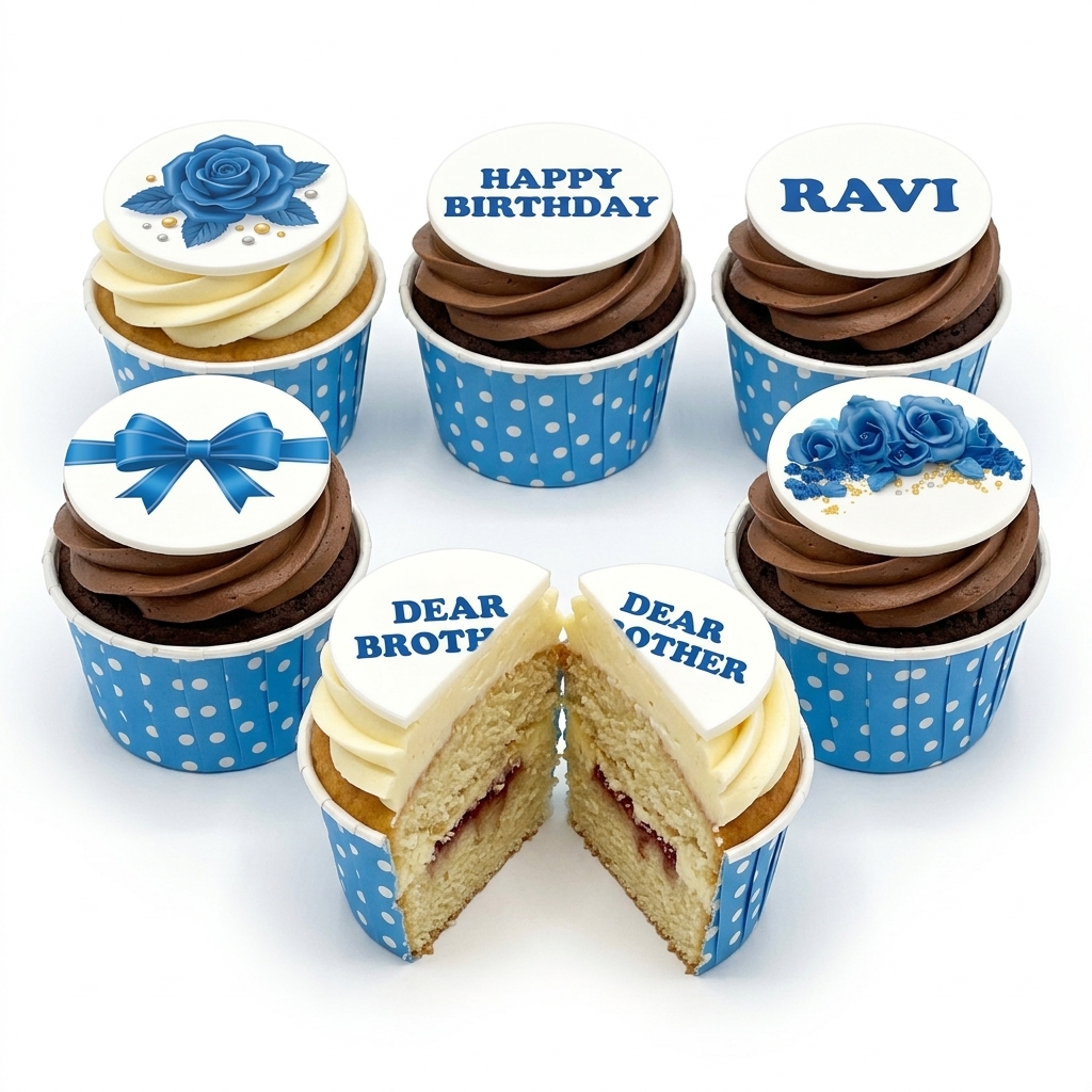 Elegant Blue Rose Birthday Cupcakes for Him