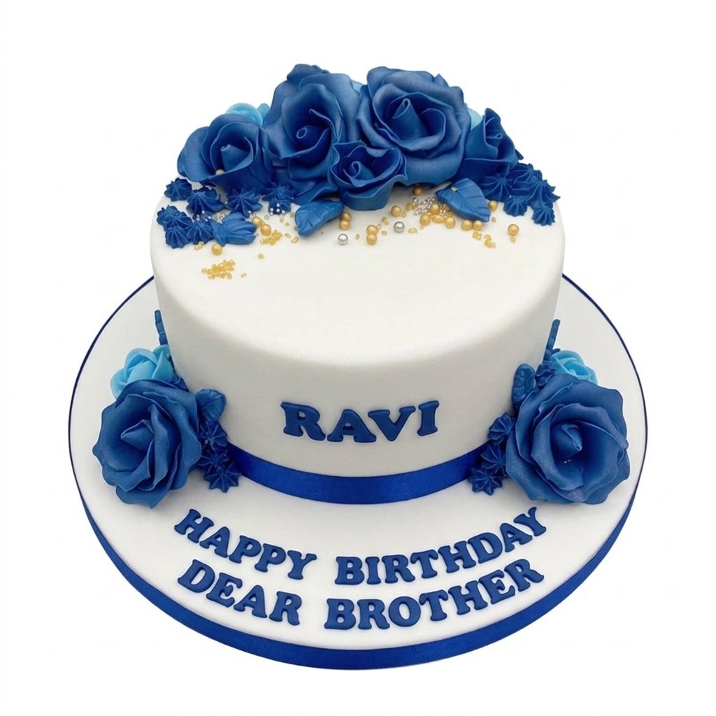 Blue Rose Floral Birthday Cake for Him