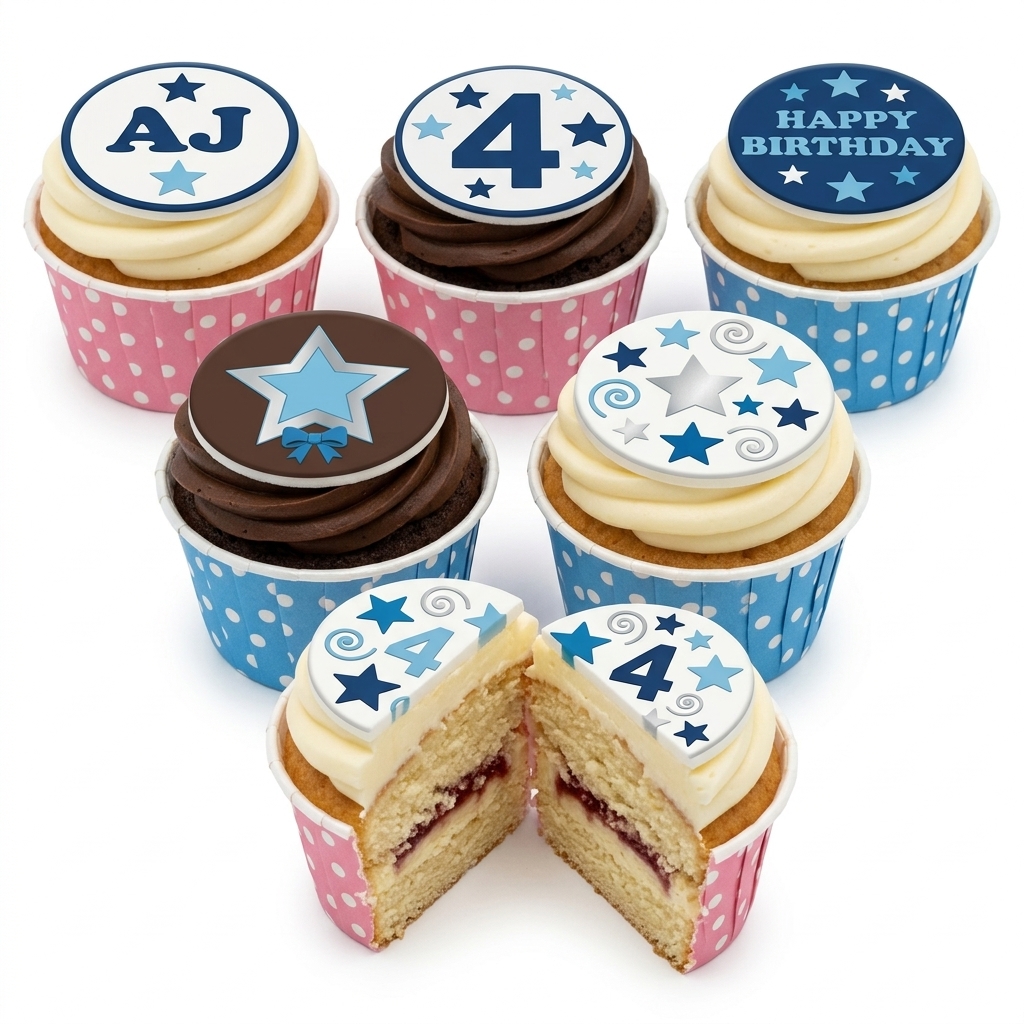 Starry Sky Kids Birthday Cupcakes with Custom Age Toppers