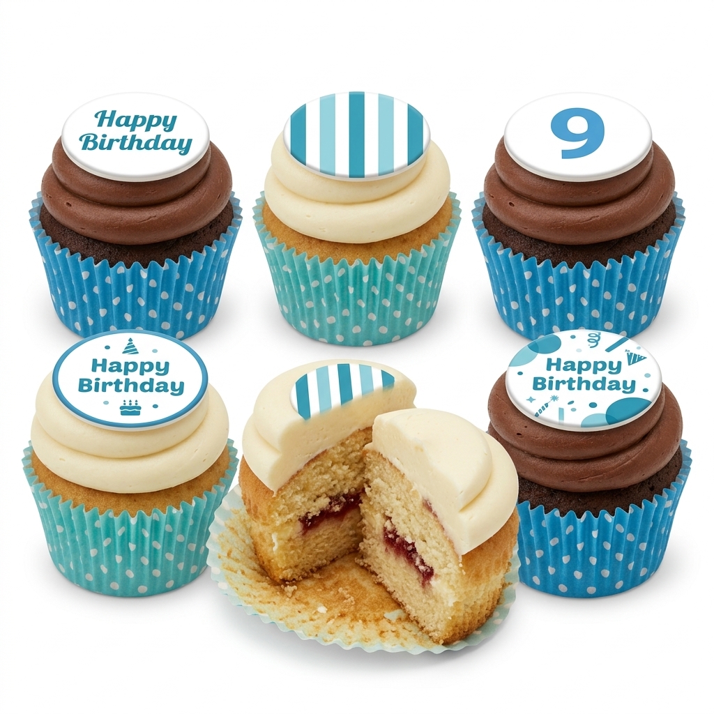 Kids Blue Birthday Cupcakes with Custom Age Topper