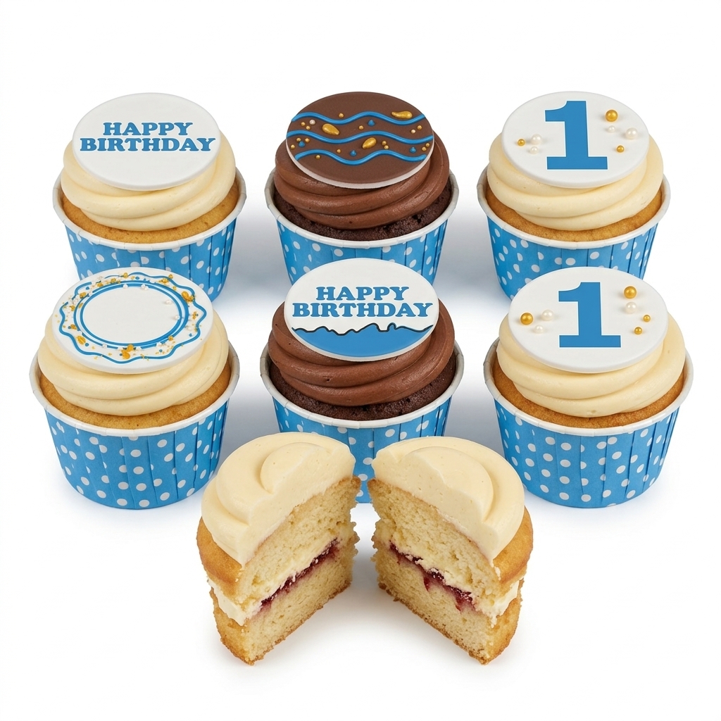 Boys Birthday Cupcakes with Custom Age Topper