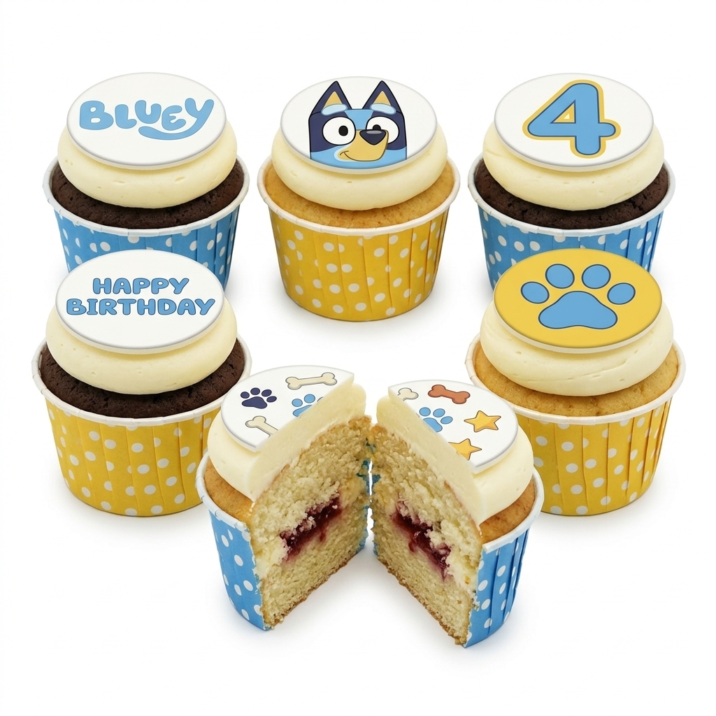 Bluey Birthday Cupcakes with Custom Age Topper