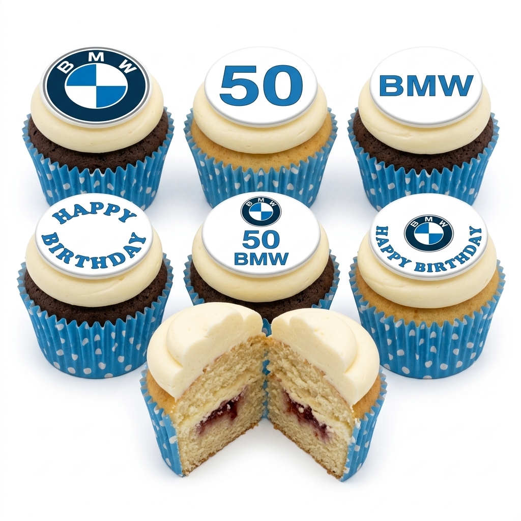 BMW Birthday Cupcakes with Custom Age Toppers