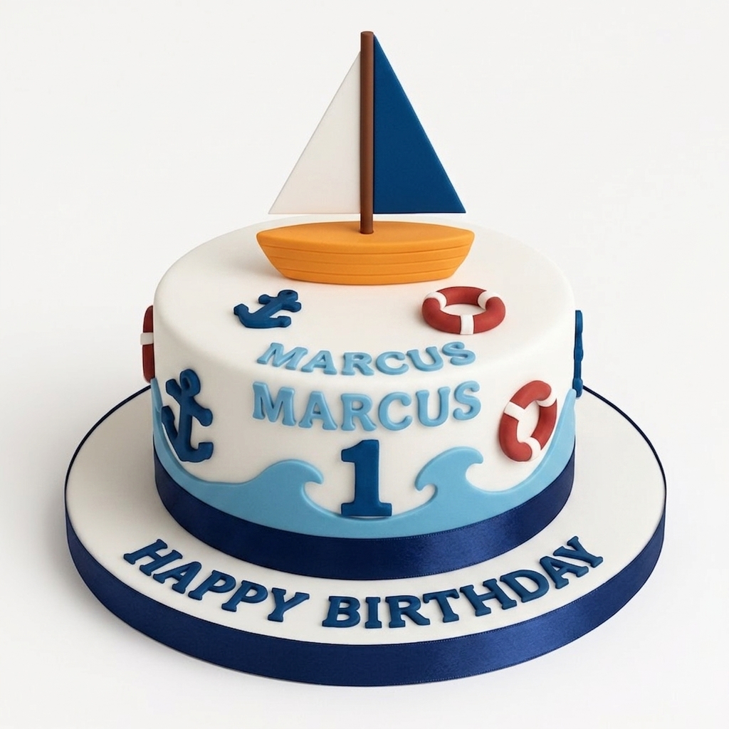 Nautical Sailboat 1st Birthday Cake for Boys