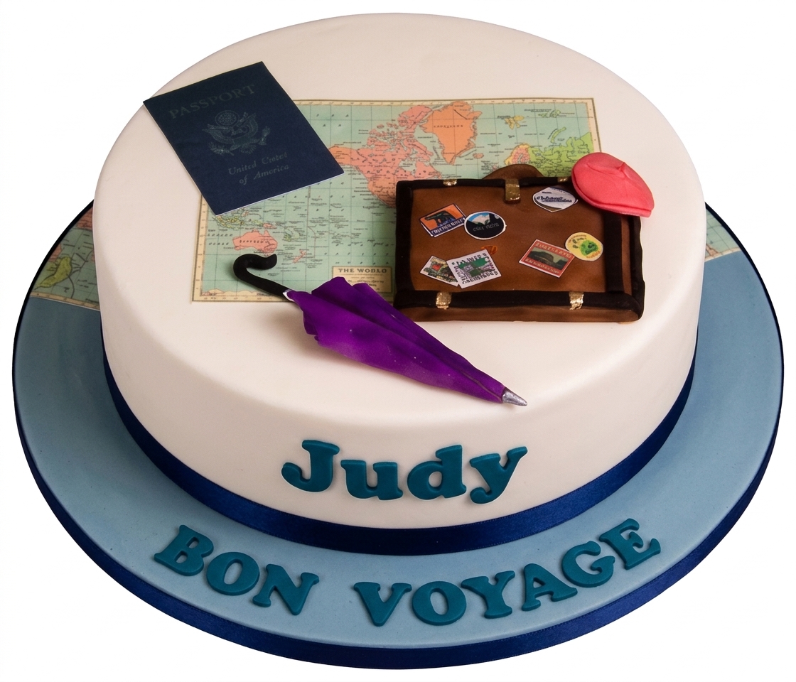 Bon Voyage Cake with World Map & Suitcase